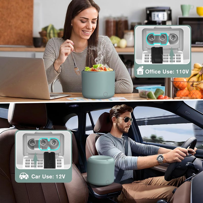 Vabaso صندوق غداء كهربائي ساخن للبالغين، 80 واط سخان طعام محمول للعمل للرجال في السيارة والشاحنة مع حاوية من الفولاذ المقاوم للصدأ 304 سعة 1.2 لتر، 110 فولت/12 فولت/24 فولت - Image 4
